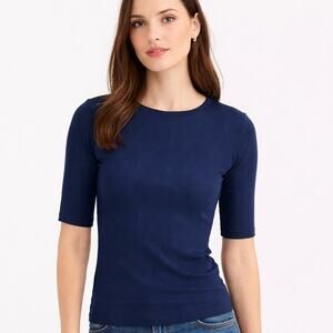 Loft Perfect Ribbed Elbow Sleeve Tee Sailor Navy Blue Size XL